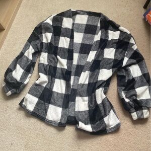 SHEIN Black and White Plaid Cardigan